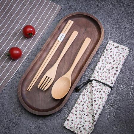 

Wooden Spoon Fork Chopsticks Tableware Set Japanese Style Flatware Set Portable Utensils Cutlery Set with Pouch for Home Travel Camping Picnic Office