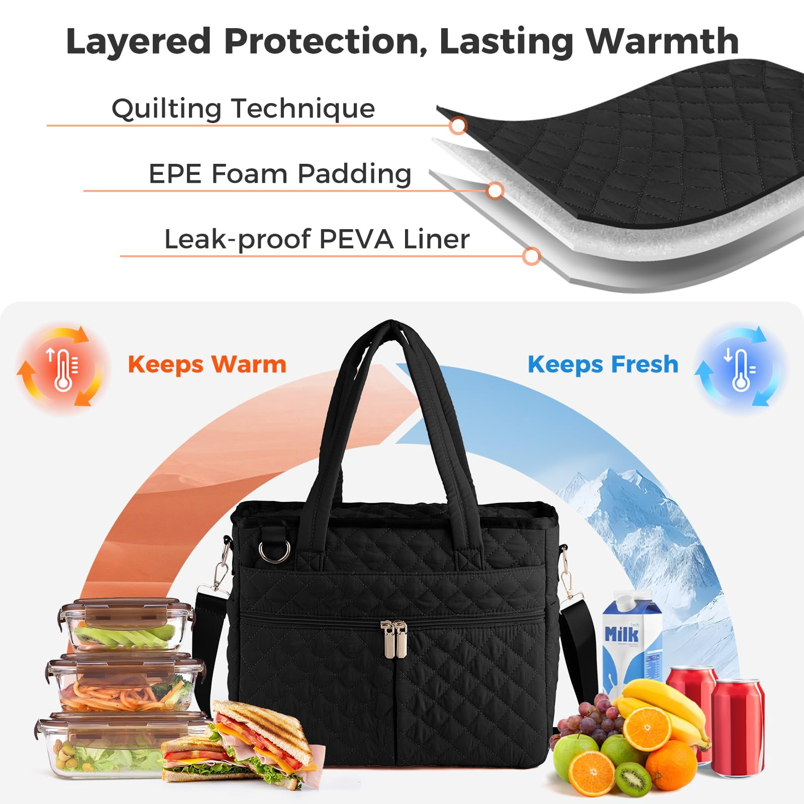 Extra-large Lunch Bag  Box Insulated For Women Tote Soft Cooler Work Outdoor Picnic Trips