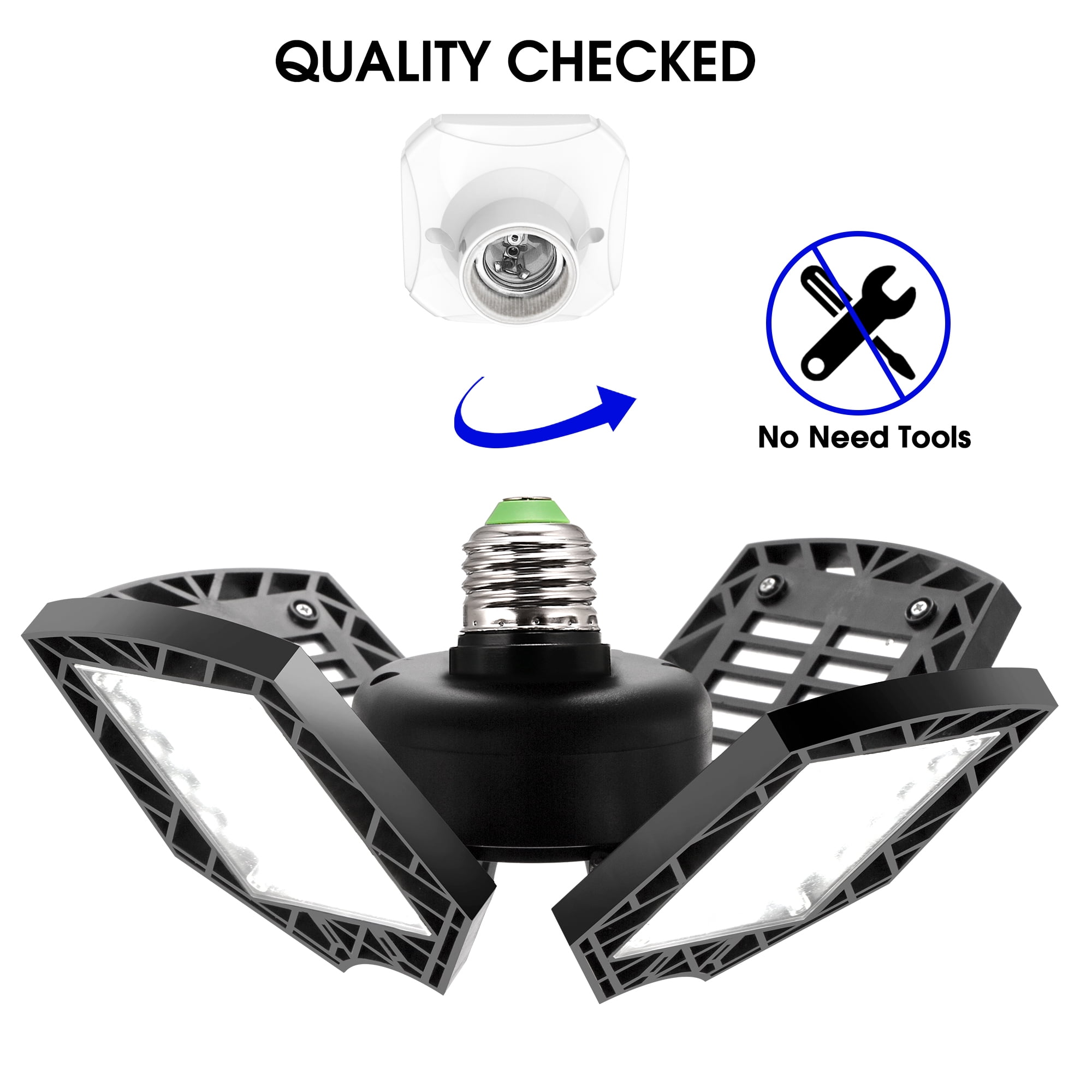 YANSUN  38W 4-Leaf E26 Garage LED Ceiling Light, 6000K Daylight, 8000LM High Brightness Deformable Fixture, for garage, workshop and storage room