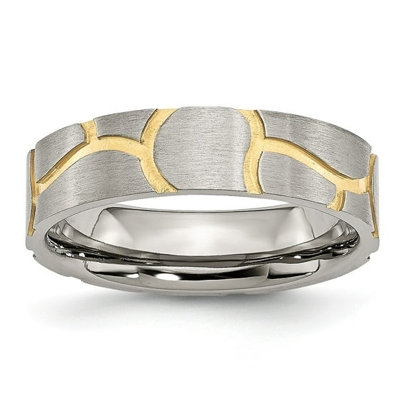 Stainless Steel Grooved Yellow IP-plated Ladies 6mm Matte Brushed Finish Wedding Band Ring Size 10.5