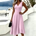 thumbnail image 4 of Bxsruta Womens Midi Dress V Neck Sleeveless Flowy Casual Pleated Dresses for Women Summer Cocktail Party, 4 of 5
