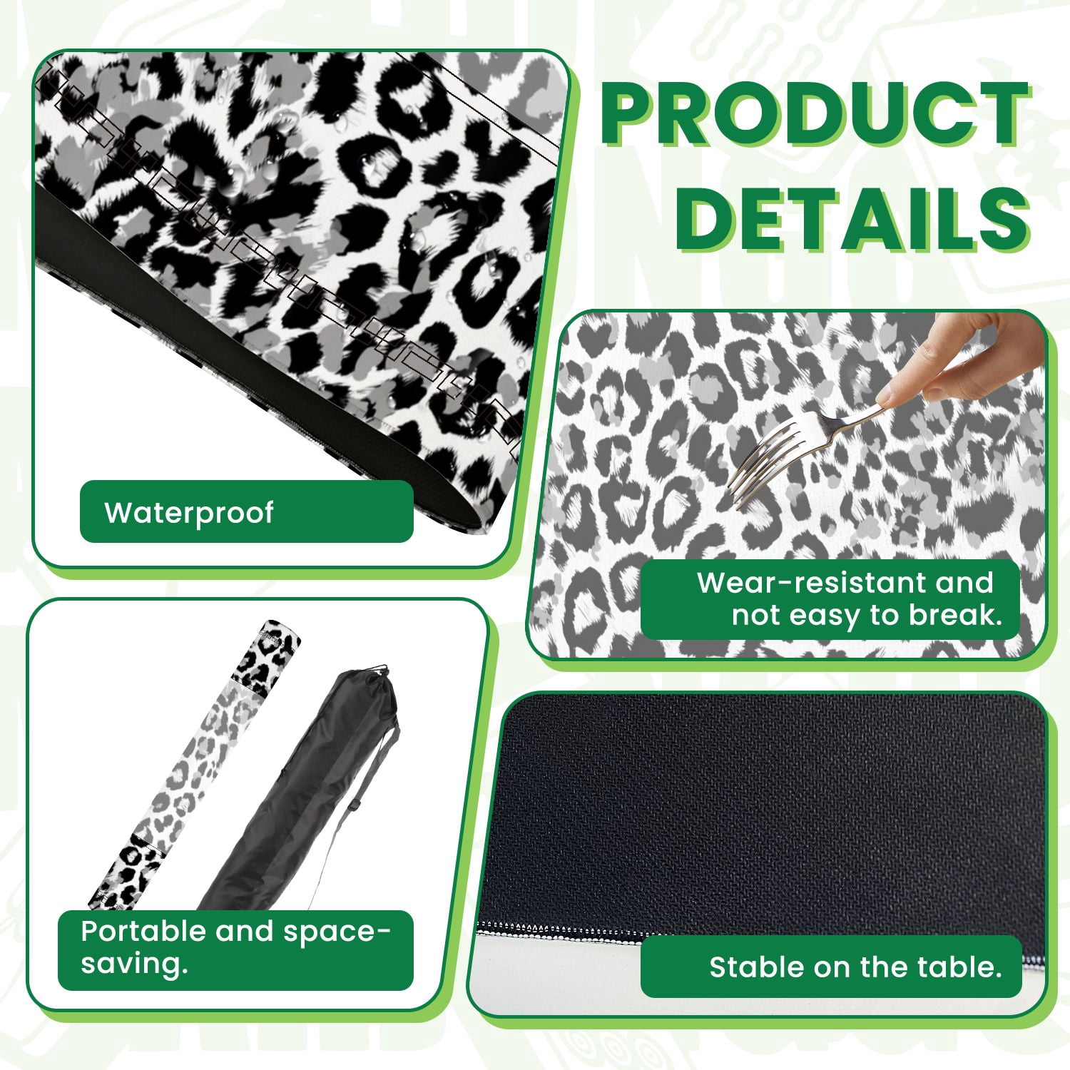 Mahjong Mat 31.5" x 31.5" repeating seamless snow leopard white leopard Non-Slip Noise Reduction American Mahjong Tiles Table Cover for Dominoes Poker Card Board Games Gift