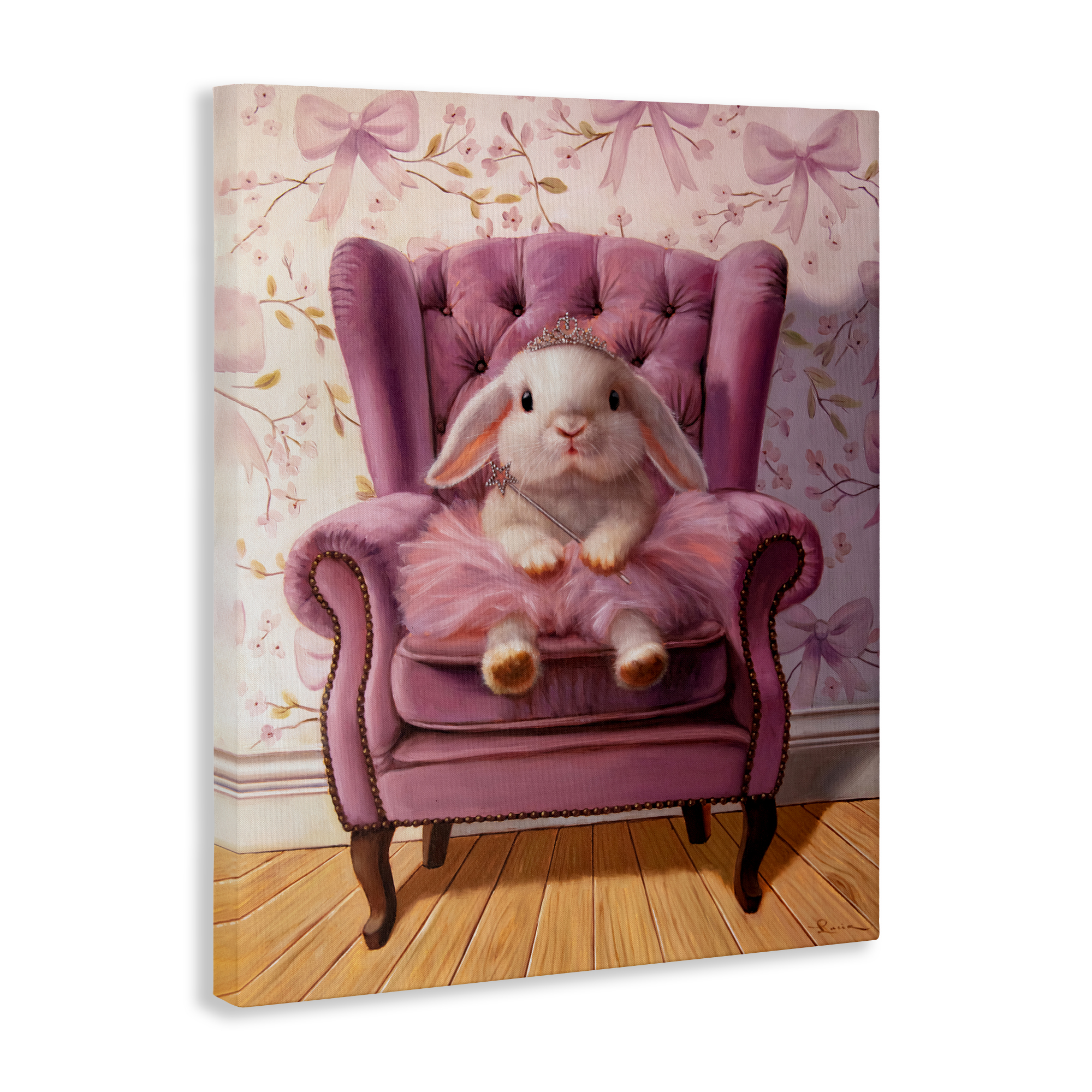 Pink Princess Tutu Bunny Canvas Wall Art, design by Lucia Heffernan