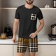 thumbnail image 5 of Mangas de Mano para Hombres Plaid Casual Home Sleepwear Manga Corta Cuello Redondo Top Y Pantalones Cortos Set, Algodón Poliéster Sala de Desgaste, 5 of 6