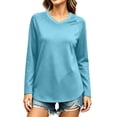 thumbnail image 5 of Josdec Solid V‑Neck T‑Shirt for Women Raglan Long Sleeve Curved Hem Soft Knit Casual Basic Base Tops S‑2XL, 5 of 7