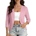 thumbnail image 2 of UQJfacai Womens 3/4 Sleeve Open Front Cropped Cardigan Sweater Summer Casual Lightweight Shrugs for Women Short Shawl Top Pink L, 2 of 9