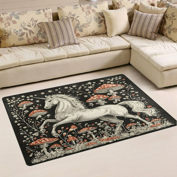 Ryvnso Unicorn and Mushroom Area Floor Mat Non-Slip Carpet Soft Rugs Doormats 31" x 20"