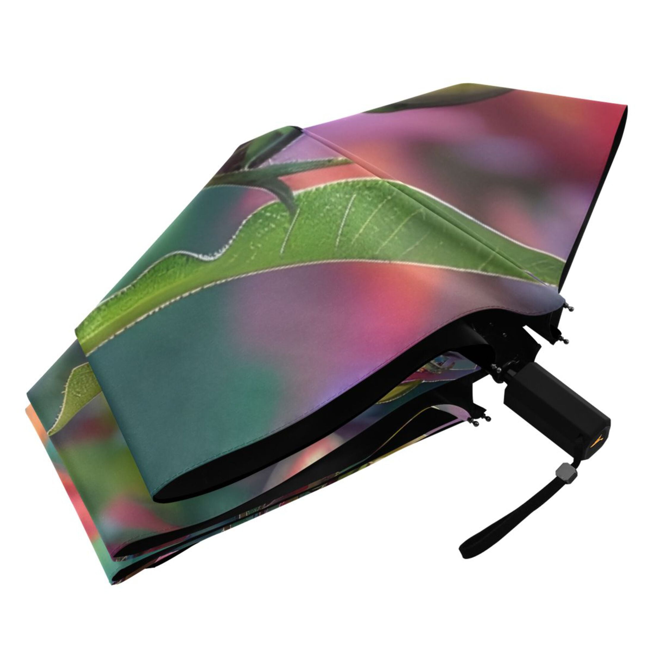 Birds in Florals All Weather Umbrella Triple Folding Parasol 6 Ribs UV Protection Portable