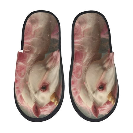 Balery Haired White Horse Slient Indoor Furry Fleece Comfort House Shoes Soft Non-Slip Home Shoes Cotton slippers House Slippers-- Medium