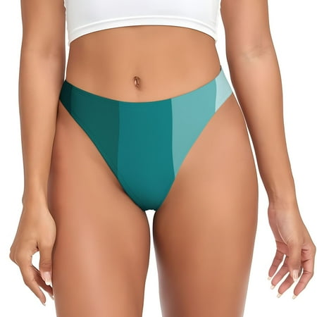 Qokaie Teal Color Printed Women s Cotton Thong Underwear  Sexy Breathable Panties G-string-XX-Large