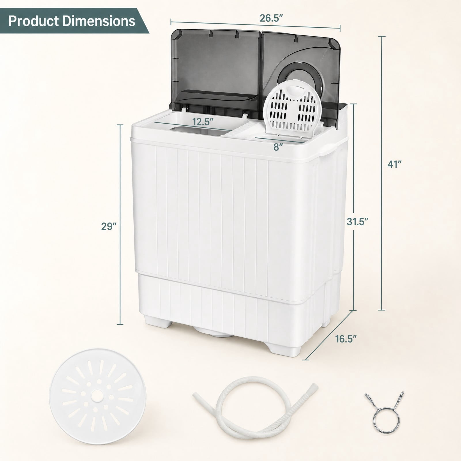 Costway 26lbs Portable Semi-automatic Washing Machine W/Built-in Drain Pump Grey