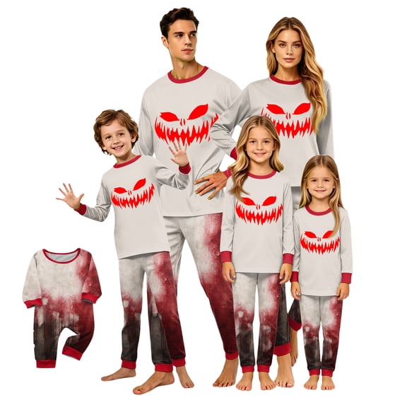 RUPKUL Ultra Soft Family Halloween Pajamas Matching Sets Bloody Splatter Print All-Over Pattern Pjs Pants for Women Men