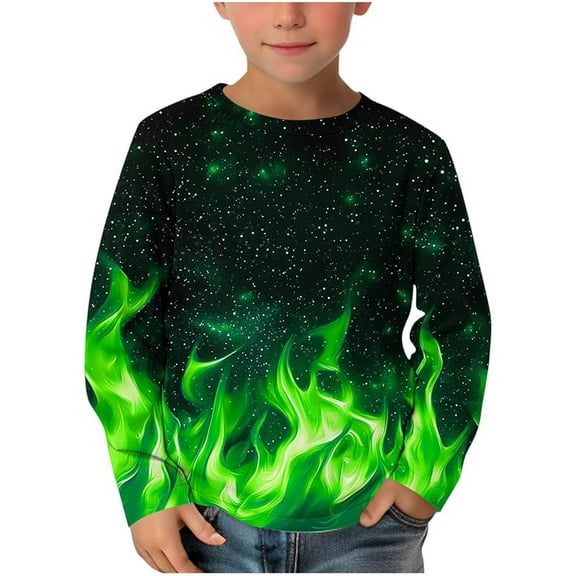 TOOYOU Boys Summer T-Shirt Kids Print Casual Long Sleeve Pullover Top For Outdoor Size 2-3 Years Green