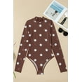thumbnail image 3 of Chic Brown Polka Dot Print Bodysuit – Sheer Long Sleeve Top for Stylish Spring Outings, L, 3 of 11