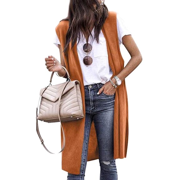 ZXSXSY Women Solid Color Sleeveless Long Vest Cardigan