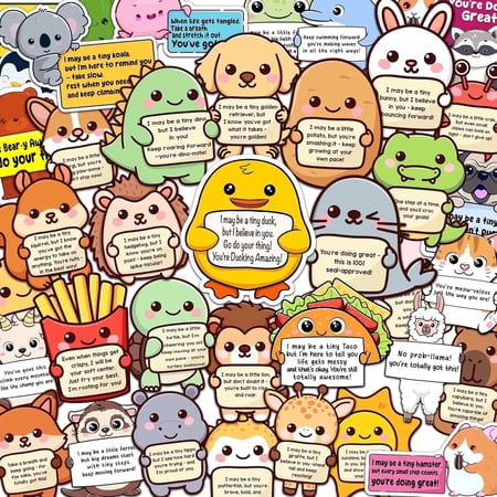 50PCS Emotional Support Animal Stickers – Affirmation Sticker Pack for Adults or Kids Cute Inspirational Buddies for Water Bottles, Laptops, Phones, Positive Quote Vinyl Waterproof