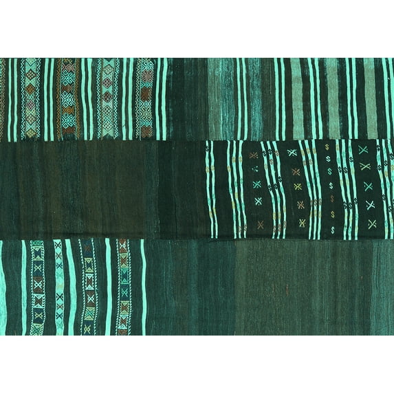 Ahgly Company Machine Washable Indoor Rectangle Southwestern Turquoise Blue Country Area Rugs, 2' x 4'