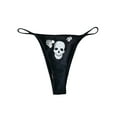 thumbnail image 3 of hirigin Women Bikini 2 Pcs Set, Cartoon Smiley/Skull Print V-Neck Bra + Low Waist Thong Bathing Suit for Summer, 3 of 4