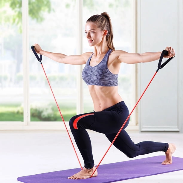Rouge -Bandes de résistance élastiques à 5 niveaux avec poignées, exercice pour le Yoga, la Rouge -Bandes de résistance élastiques à 5 niveaux avec poignées, exercice pour le Yoga, la