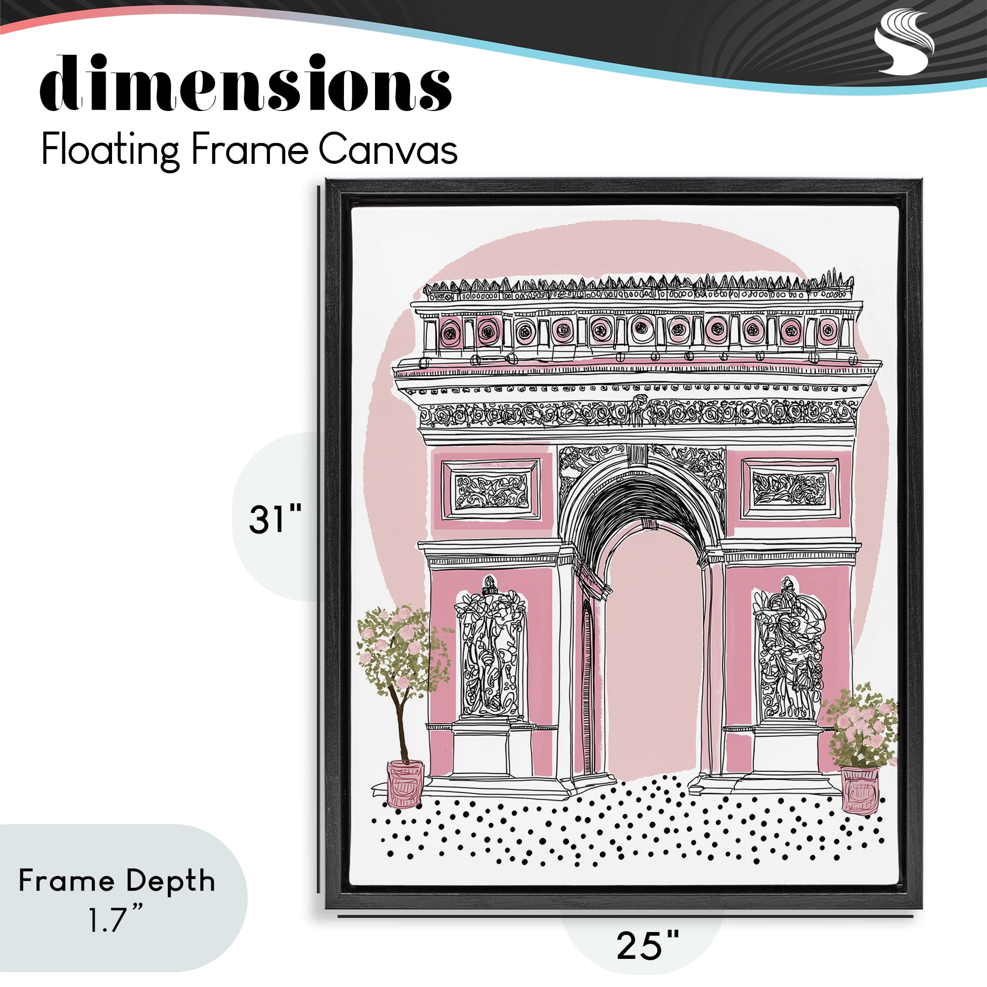 Stupell Industries Pink Neoclassical Archway Black Framed Floater Canvas Wall Art, design by Jess Stempel