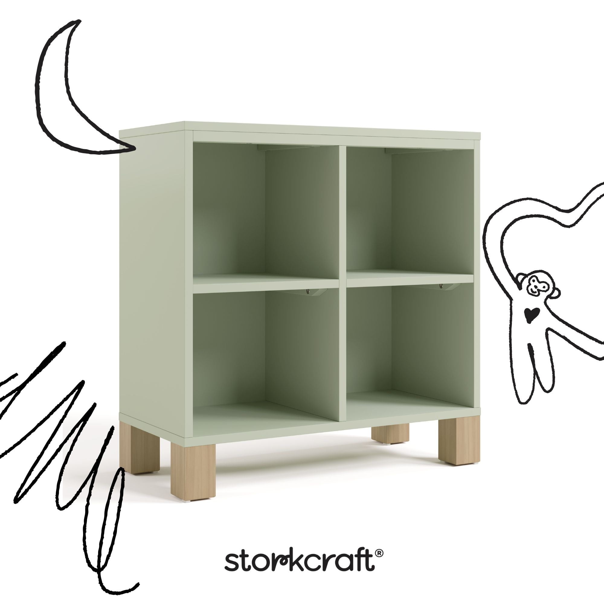 Storkcraft California Cube Organizer Children's Bookcase, Sage with Driftwood