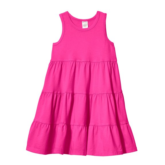 Girls Soft Cotton Jersey Tiered Tank Dress | Hot Pink