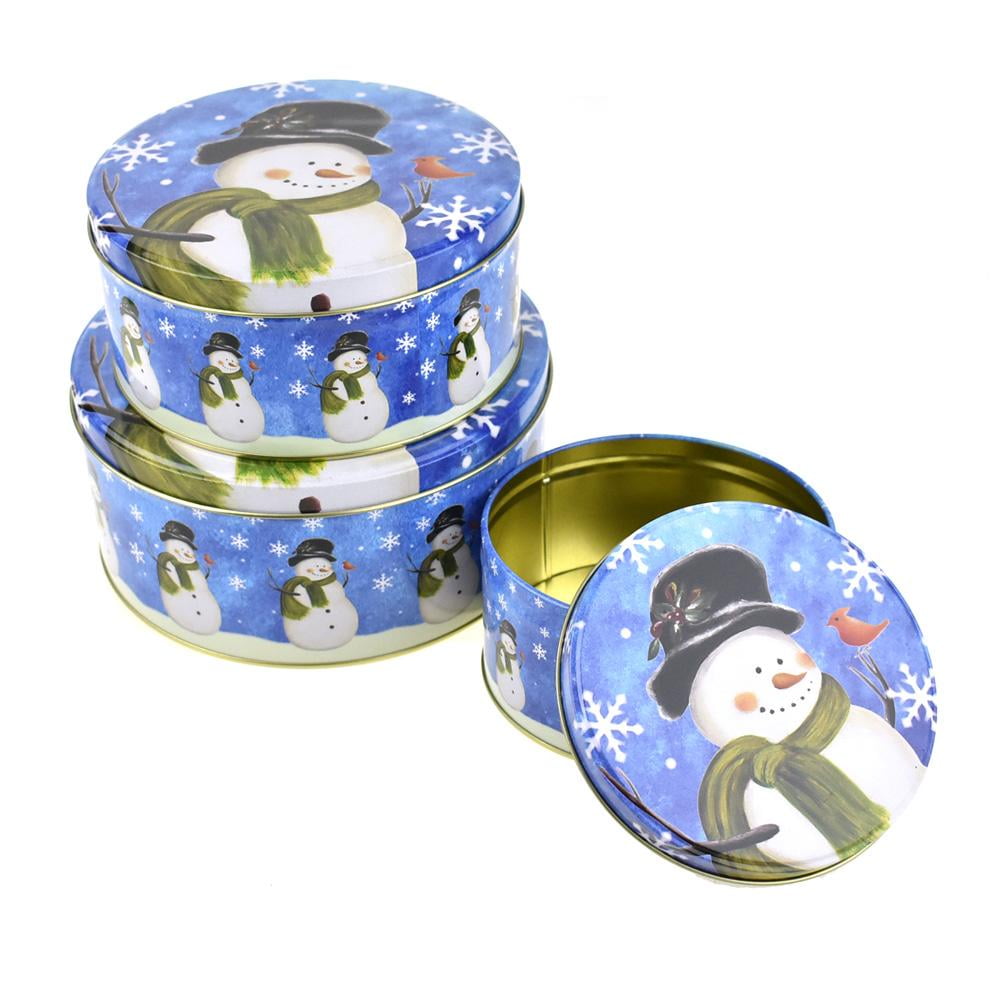 Christmas cookie containers walmart Christmas Cookie Tin Round Containers with Snowman, 3 Size, Blue