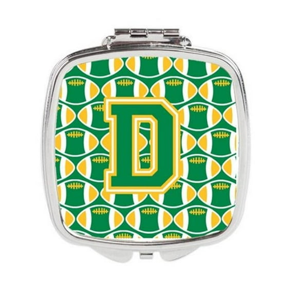 Carolines Treasures  Letter D Football Green & Gold Compact Mirror - 3in. H x 0.3in. W x 2.75in. L - 0.15 lbs