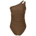 thumbnail image 4 of hoksml Women's One-piece Swimsuit Waistband One Shoulder Double Strap Sleeveless Solid Colour Bikinis Swimwear Pleated Bathing Suits with Bra Pads 2025 Clearance, 4 of 6