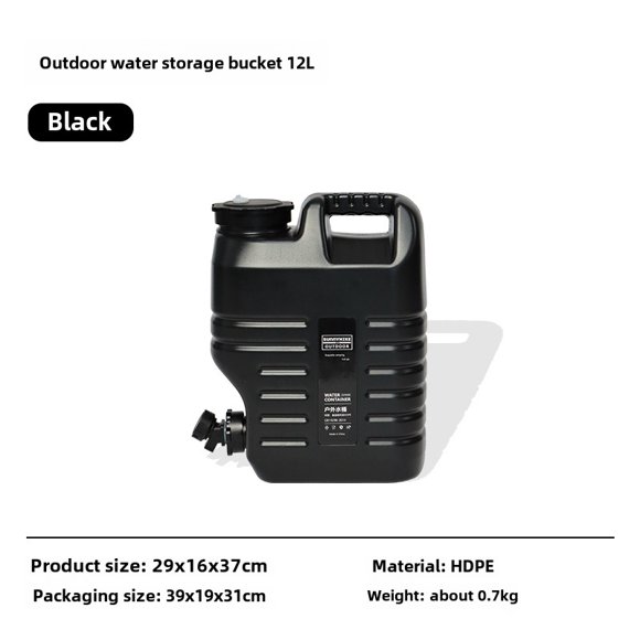 12L Black Food-Grade Portable Water Storage Bucket with Handheld Design for Outdoor Camping, Car Trunk Storage & Emergency Use – Durable, Compact Hydration Solution for Camping Trips and Outdoor