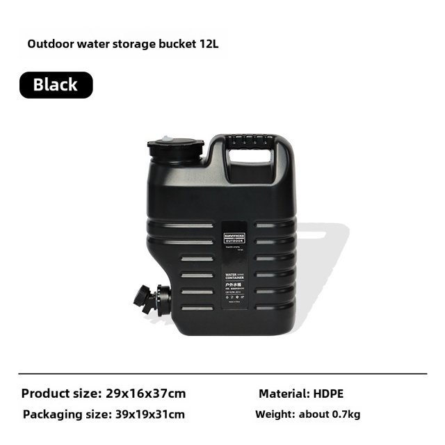 12L Black Food-Grade Portable Water Storage Bucket with Handheld Design for Outdoor Camping, Car Trunk Storage & Emergency Use – Durable, Compact Hydration Solution for Camping Trips and Outdoor