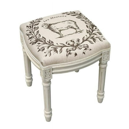 Sheep Upholstered Wooden Vanity Stool, Antique White