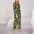 thumbnail image 2 of KLL Blue Batterflies Sunflower Print Women's Long Sleeve Pajamas with Pants Sleepwear Loungewear 2 Set-XX-Large, 2 of 8