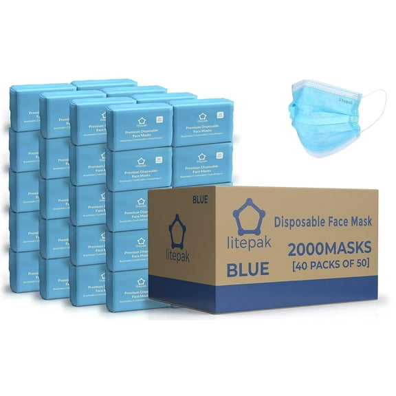 2,000pcs Disposable Face Masks- 3 Ply Breathable Mask For Adults (40 Packs of 50)