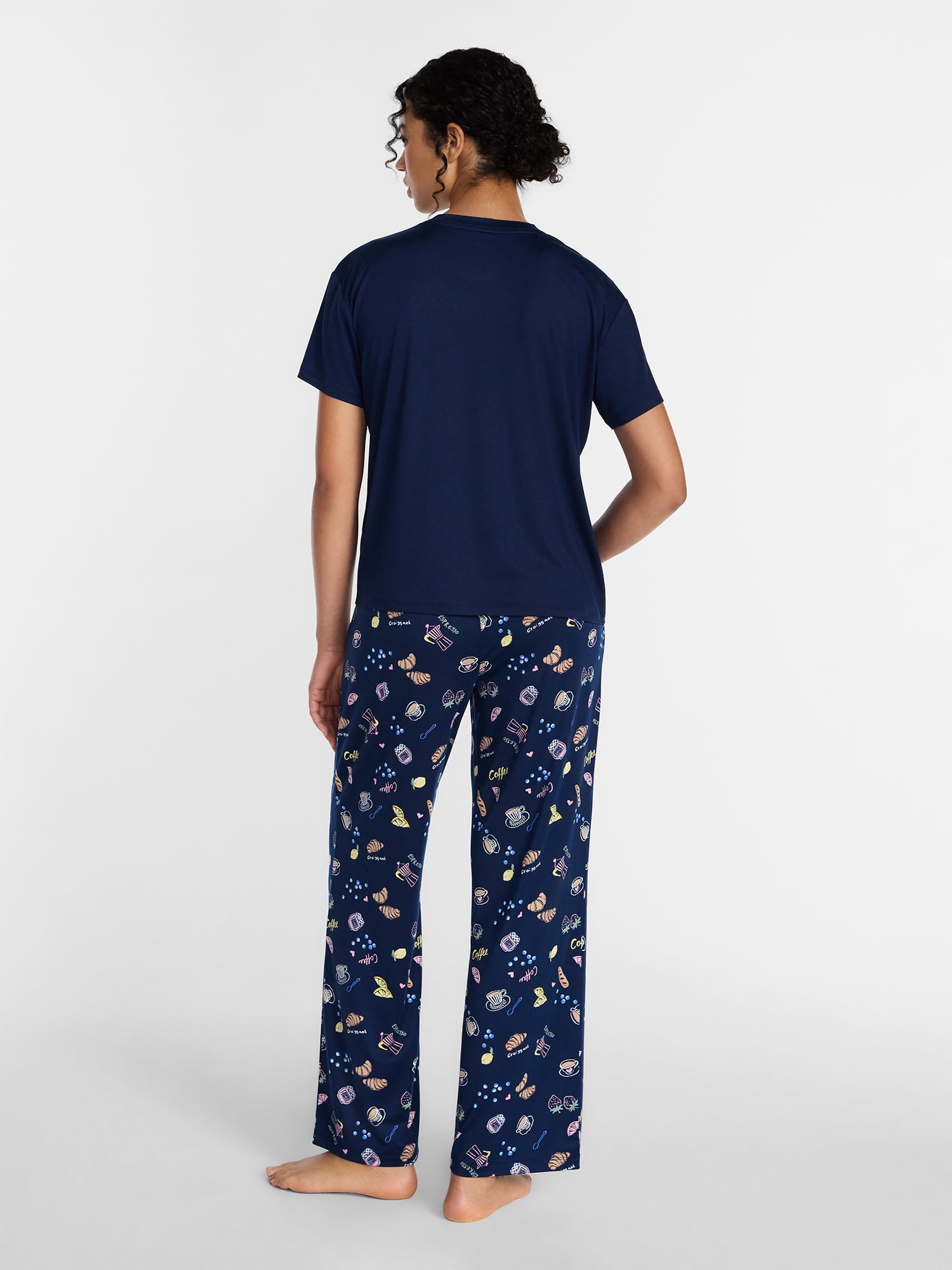 Joyspun Women's Dreamy Soft Collection Short Sleeve Sleep Top and Open Leg Pants Pajama Set, 2-Piece, Sizes XS-3X