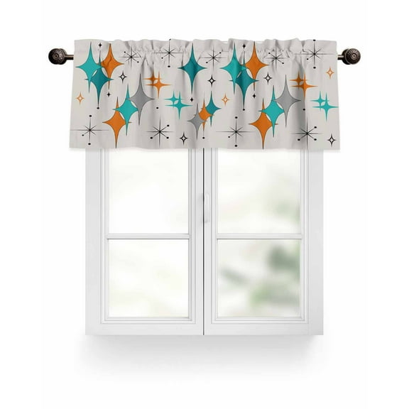 Mid Century Modern Kitchen Valances for Windows Gray Teal Orange Valance Curtains  for Kitchen /Living Room/Bedroom/ Bathroom Decor, 54"x18 " ,Rod Pocket 1 Panel,