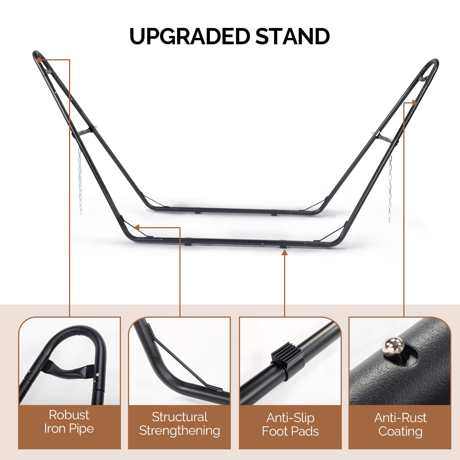 Hammock with Stand, Double-Barrel Hammock with Hammock Bed, Heavy Duty Adjustable Hammock Set for Outdoors, Patio, Yard, Garden, Gray