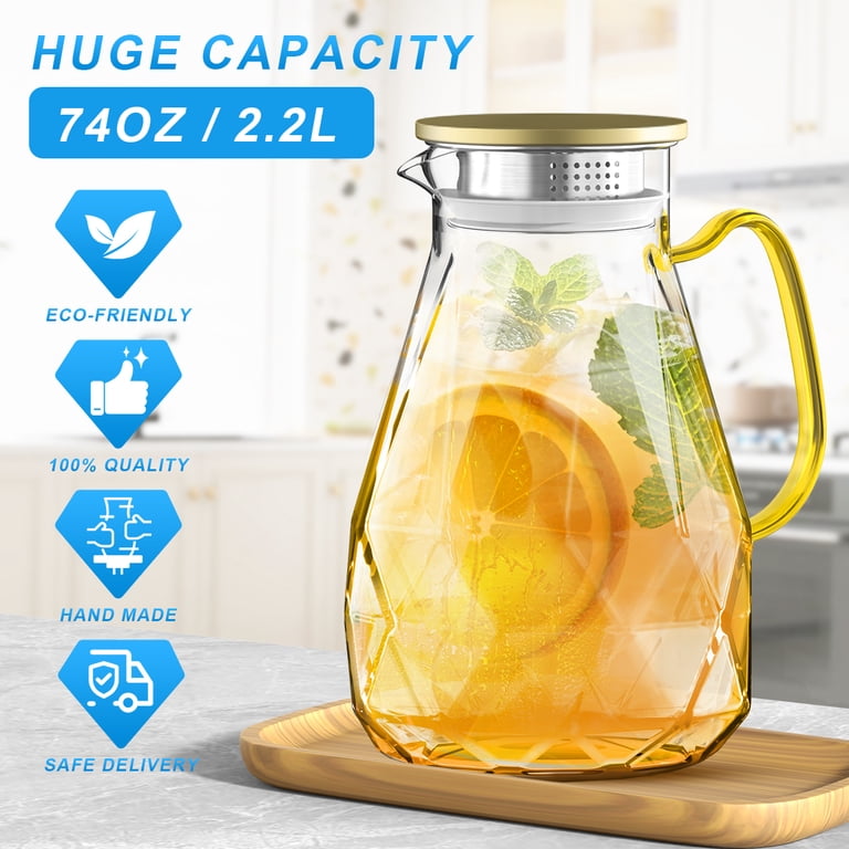 GPED 74oz Diamond-Cut Glass Pitcher with Gold Lid photo 3