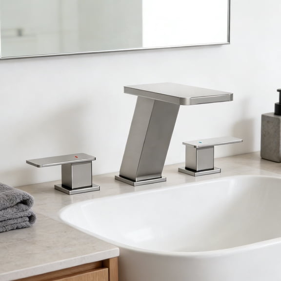 Brushed Nickel 8 in. Widespread Bathroom Faucet, Dual Handle Water Control, Elegant Waterfall Spout, 304 Stainless Steel & Complete Installation Kit