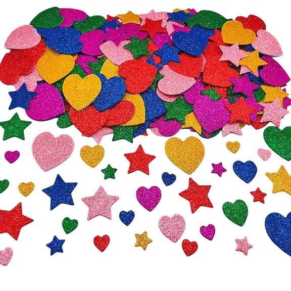 Glitter Heart & Star Self-Adhesive Decorative Stickers, Multi-Color Shiny Craft Stickers for Scrapbooking, Journaling, Gift Wrapping, Holiday & Party Embellishment Decor