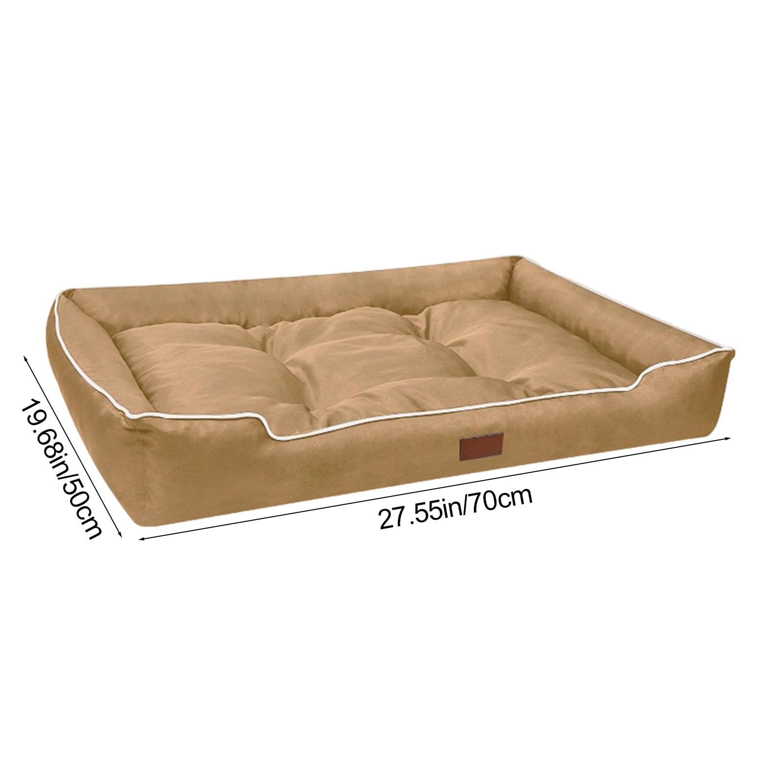 Waterproof Small Dog and Cat Bed with Non-Slip Bottom, Plush Bolster Comfort Mat for Pets Under 25lbs, Indoor Outdoor Crate Pad 27.5x19.5 Inches Khaki