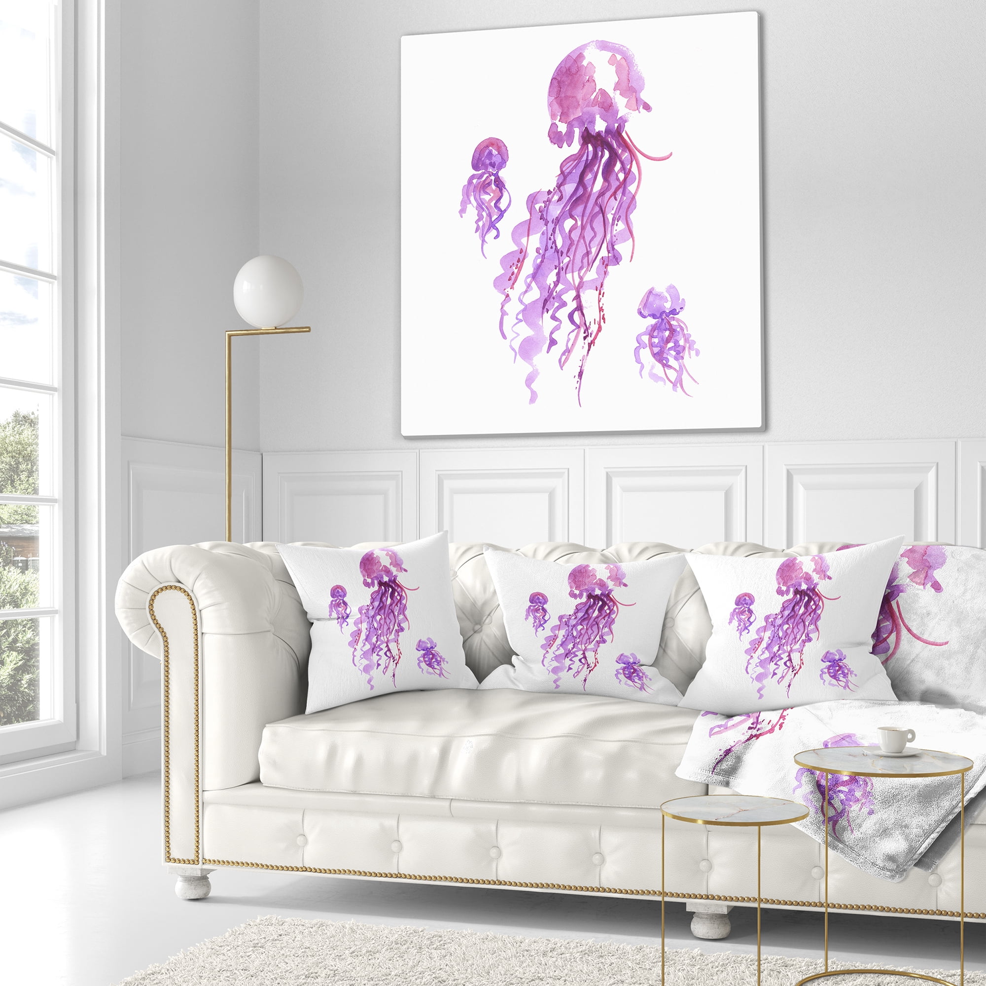 Designart Purple Jellyfish Watercolor - Abstract Throw Pillow - 18x18