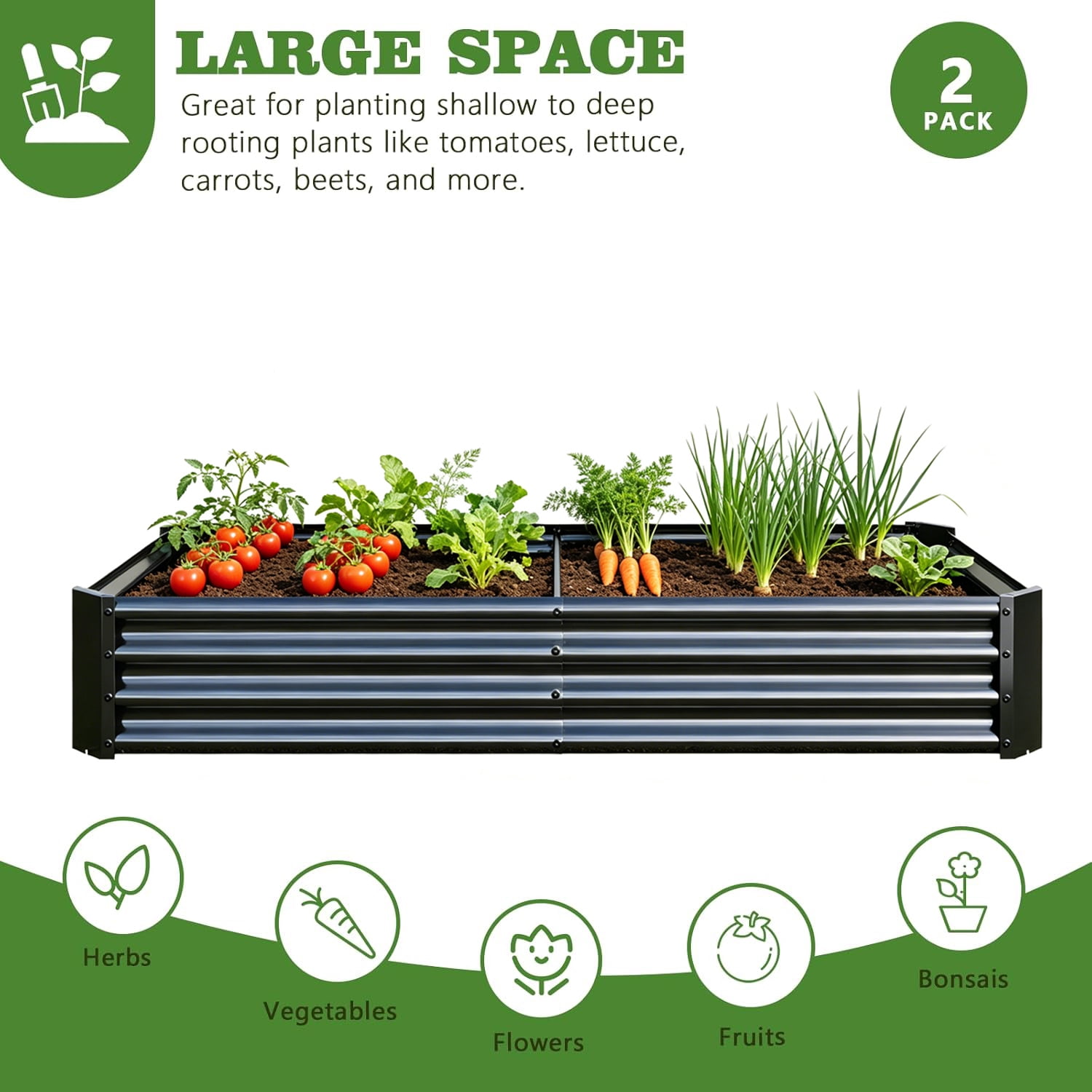 Set of 2 Black 6x3x1 Ft Metal Raised Garden Bed, Large Rectangle Outdoor Planter Box for Vegetable Flower Gardening, Heavy Duty Steel Raised Planter for Backyard Patio Garden