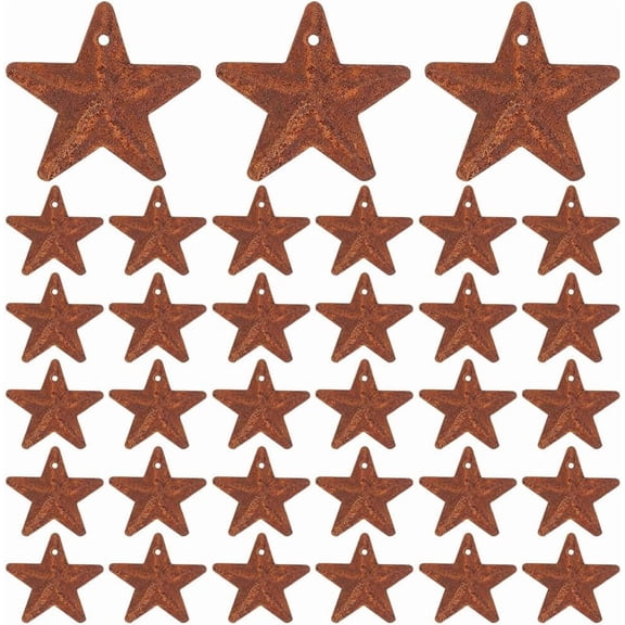 60PCS 1" Rusty Metal Barn Star Vintage Primitives Country Decor Tin Steel Stars with Holes Rustic Ornament Original Retro Accents for Patriotic 4th of July Home Farmhouse Christmas Brown