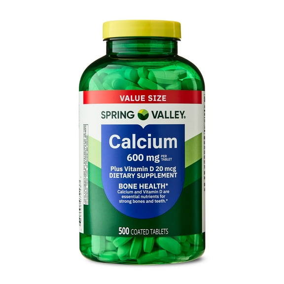 Spring Valley Calcium Plus Vitamin D Tablets, 600 mg, 500 Count, Bone & Joint Health Dietary Supplement, Value Size