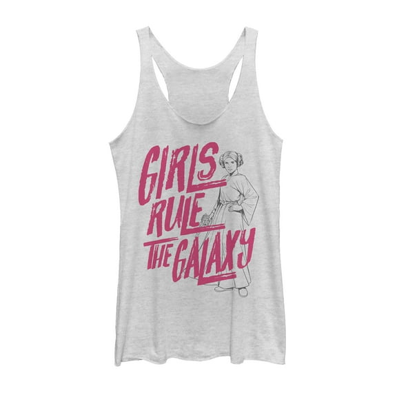 Women's Star Wars Leia Girls Rule Galaxy  Racerback Tank Top White Heather Large