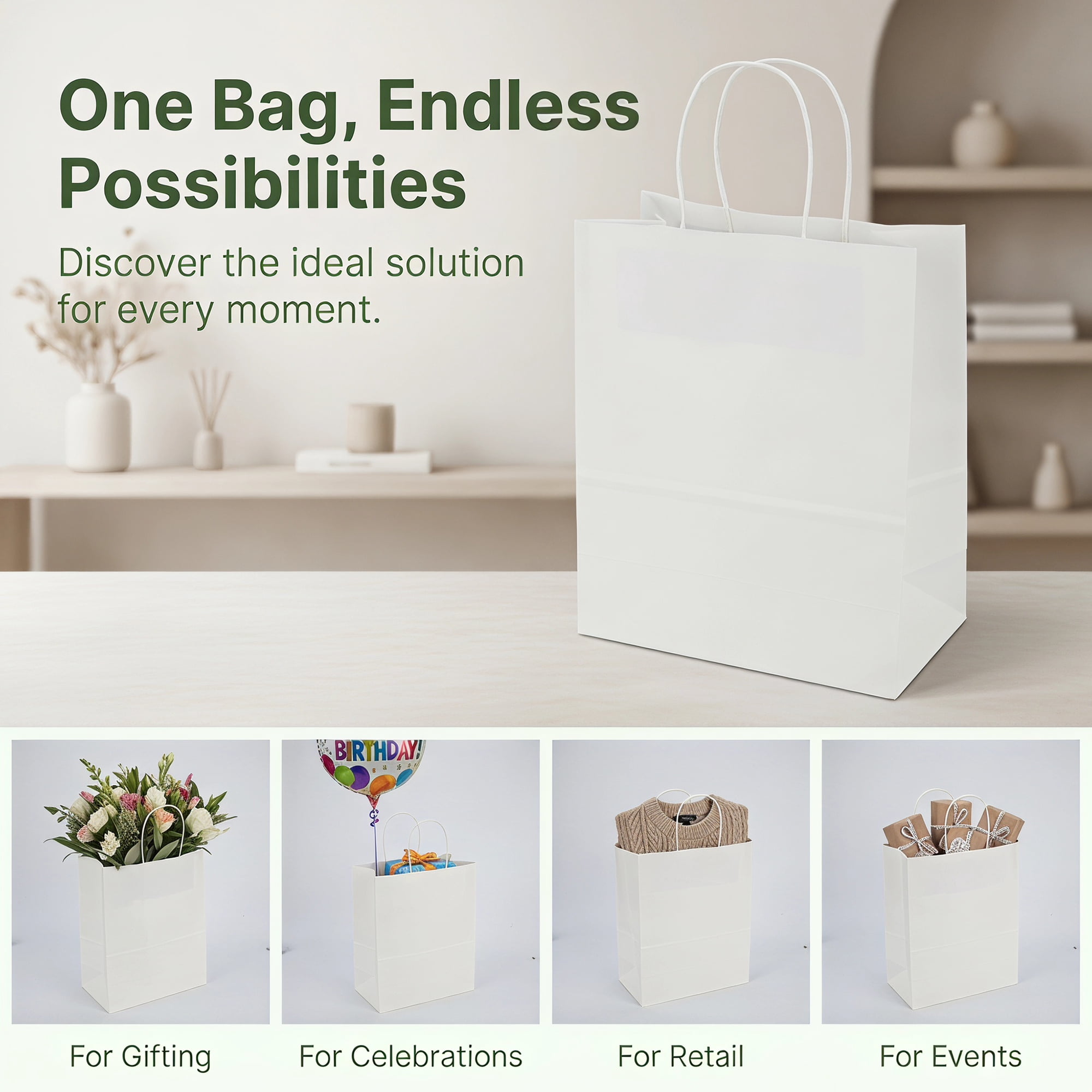 Unique Bargains 10Pcs Heavyweight Premium Gift Bags with Handles White 8.3" x 4.3" x 10.6"