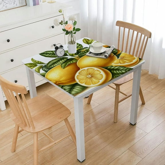 Summer Friut Tablecloth, Rectangle and Square Table Cloth, Waterproof Cotton Linen Tabletop for Dinners Party Birthday BBQ Picnic, Fresh Lemon Yellow Pattern