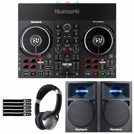 Numark Party Mix Live Built-In Light Show and Speakers DJ Controller with 3" Powered Desktop Monitor Speakers Package