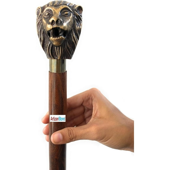 Wooden Walking Cane for Adult- Lion - Carved Wood Canes Walking Stick